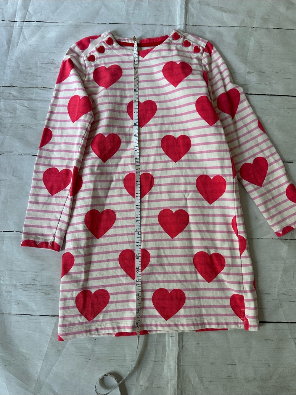 Mini Boden Pink and Red Heart Stripe Long Sleeve Dress size 7-8 Valentine - Picture 9 of 11